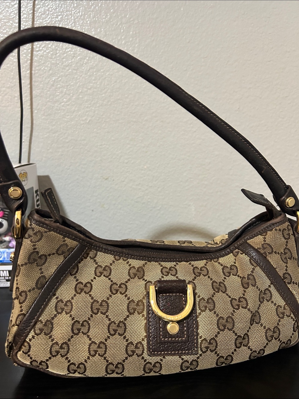 Gucci Brown GG Monogram Canvas Shoulder Bag with Gold Hardware